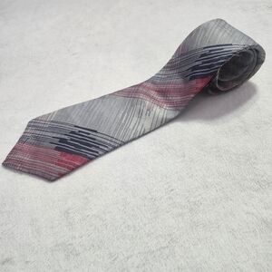Vintage CHRISTIAN DIOR Men's Silk Neck Tie Grey Red Navy Blue‎ Office Career